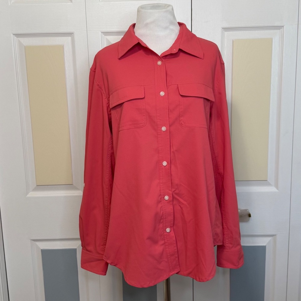 Coolibar UPF 50+ Sun‎ Protection Long Sleeve Collared Shirt Women's Medium Coral